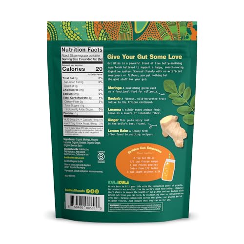 Kuli Kuli Gut Bliss con moringa aporta fibra y nutrición para batidos