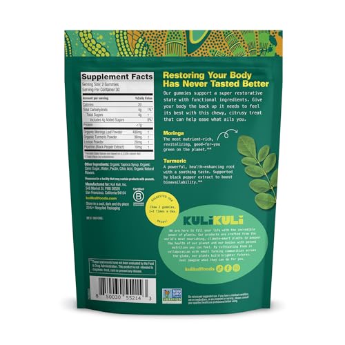 Gominolas Kuli Kuli con moringa en hoja, snack nutritivo