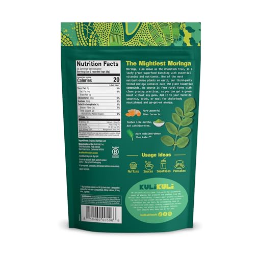 Kuli Kuli Moringa batido verde en taza, sabor suave y energía natural