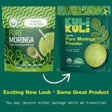 Kuli Kuli Moringa Smoothie Mezcla agregada a un vaso de batido