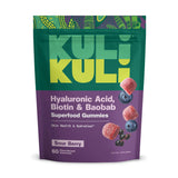 Kuli Kuli Super Gummies envase frontal, gomitas para piel e hidratación.