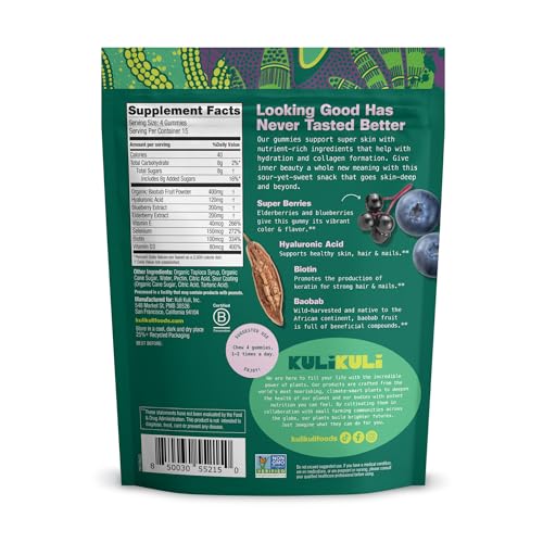 Etiqueta de Kuli Kuli Super Gummies con información de ingredientes.