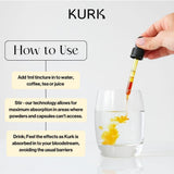 Kurk Essential curcuma con sabores naranja, limón, vainilla y cola para beber