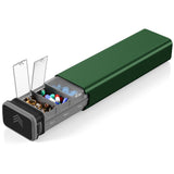 Kursoaya organizador semanal de pastillas en aluminio verde, ideal para viaje y uso diario.