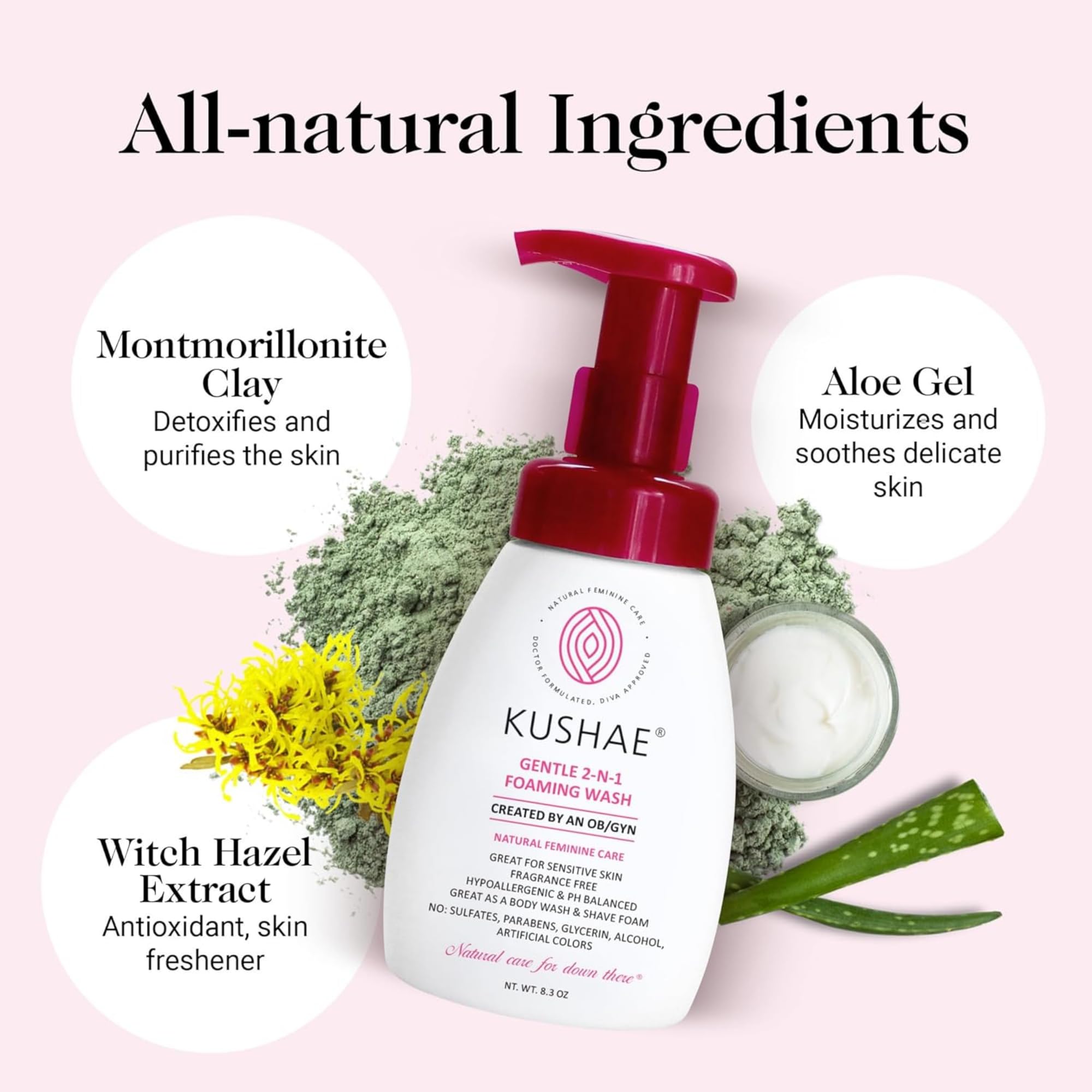 Kushae Gentle: aloe vera y botánicos para hidratación suave.