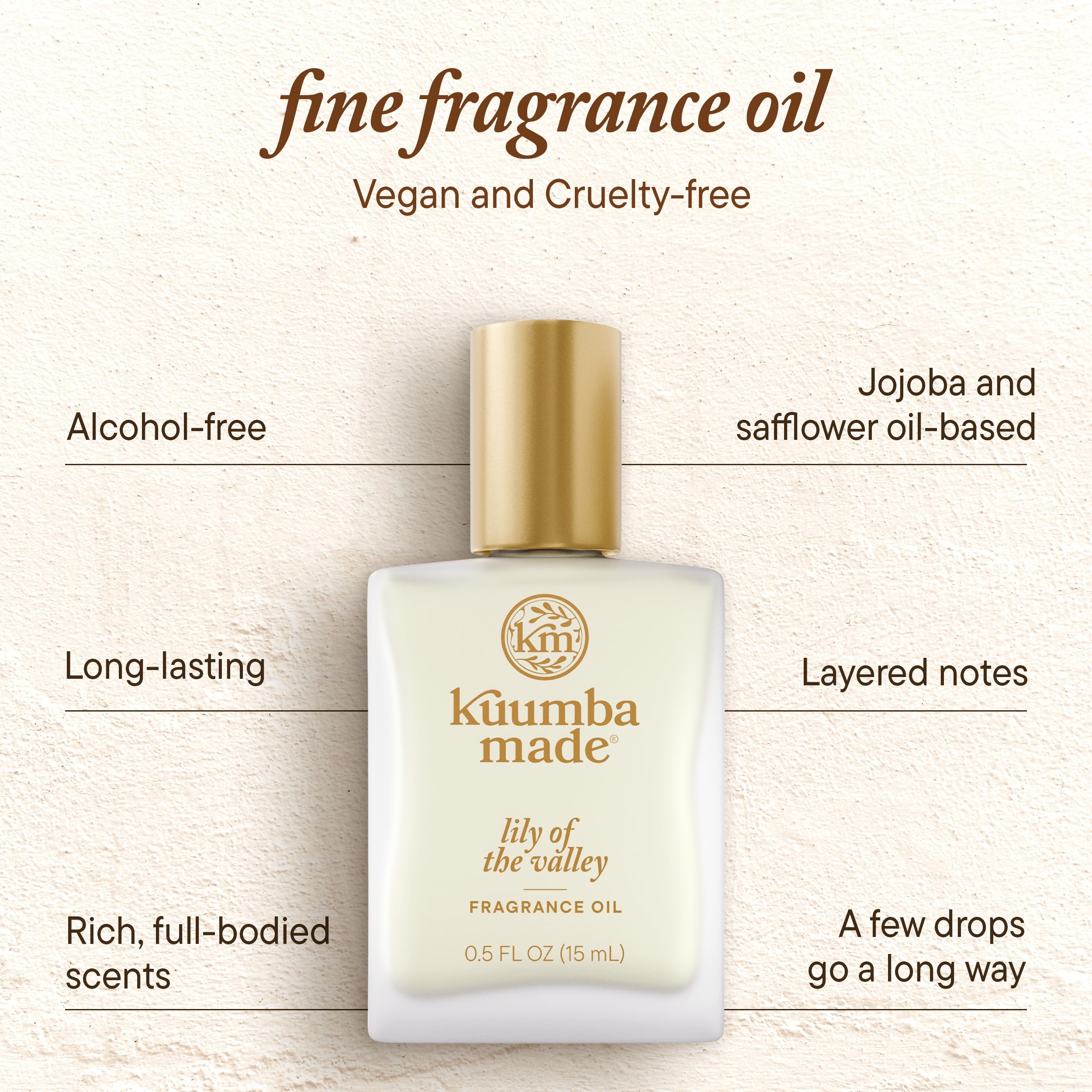Kuumba Made Lirio de los Valles, frasco de cristal, fragancia concentrada para uso diario.
