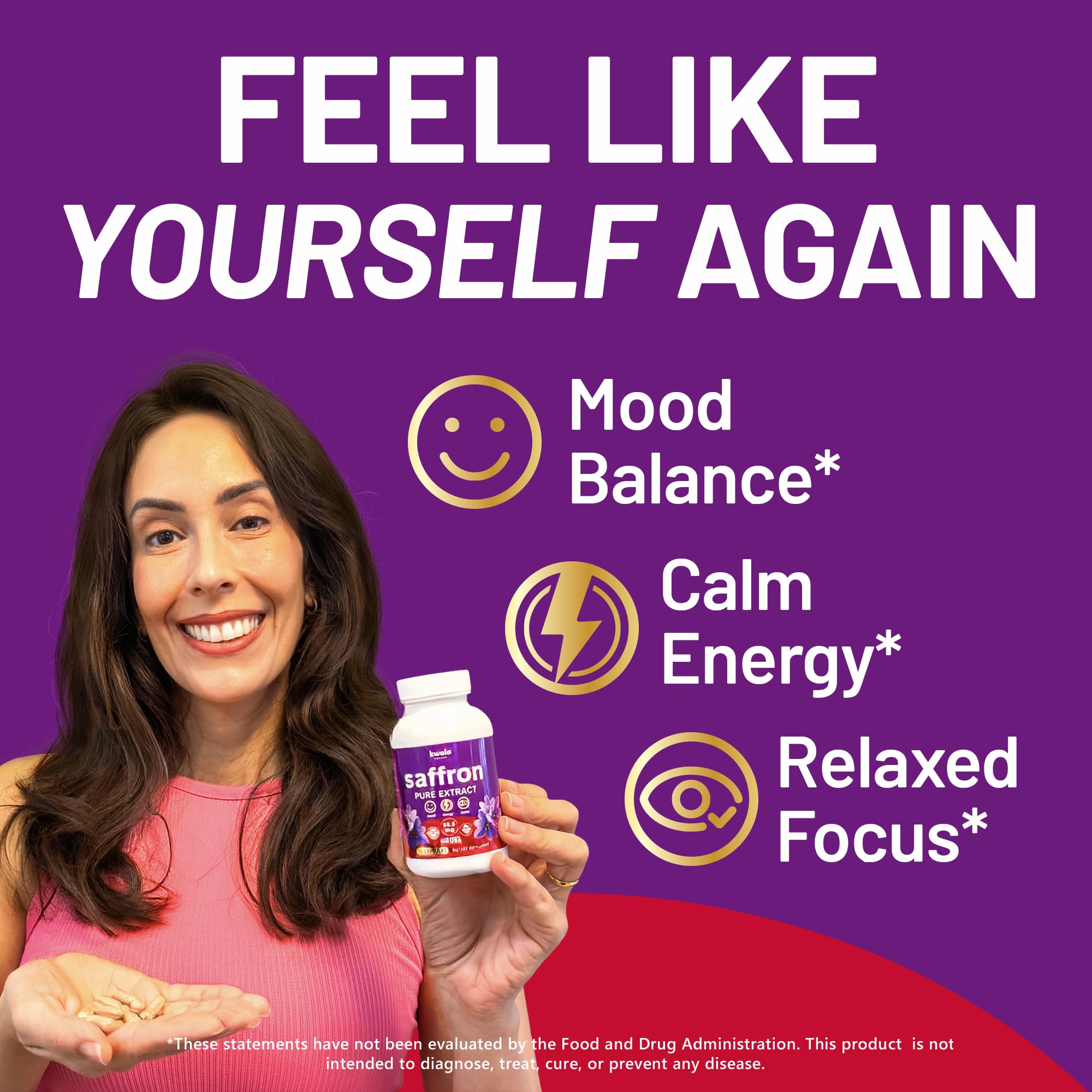 Kwala Nutrition azafrán cápsulas para mayor enfoque y energía sostenida.