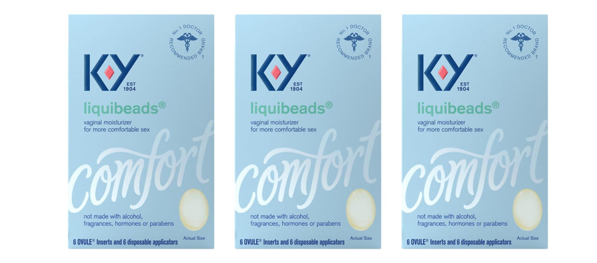 K-Y Liquibeads inserciones de 6 perlas para hidratacion duradera.