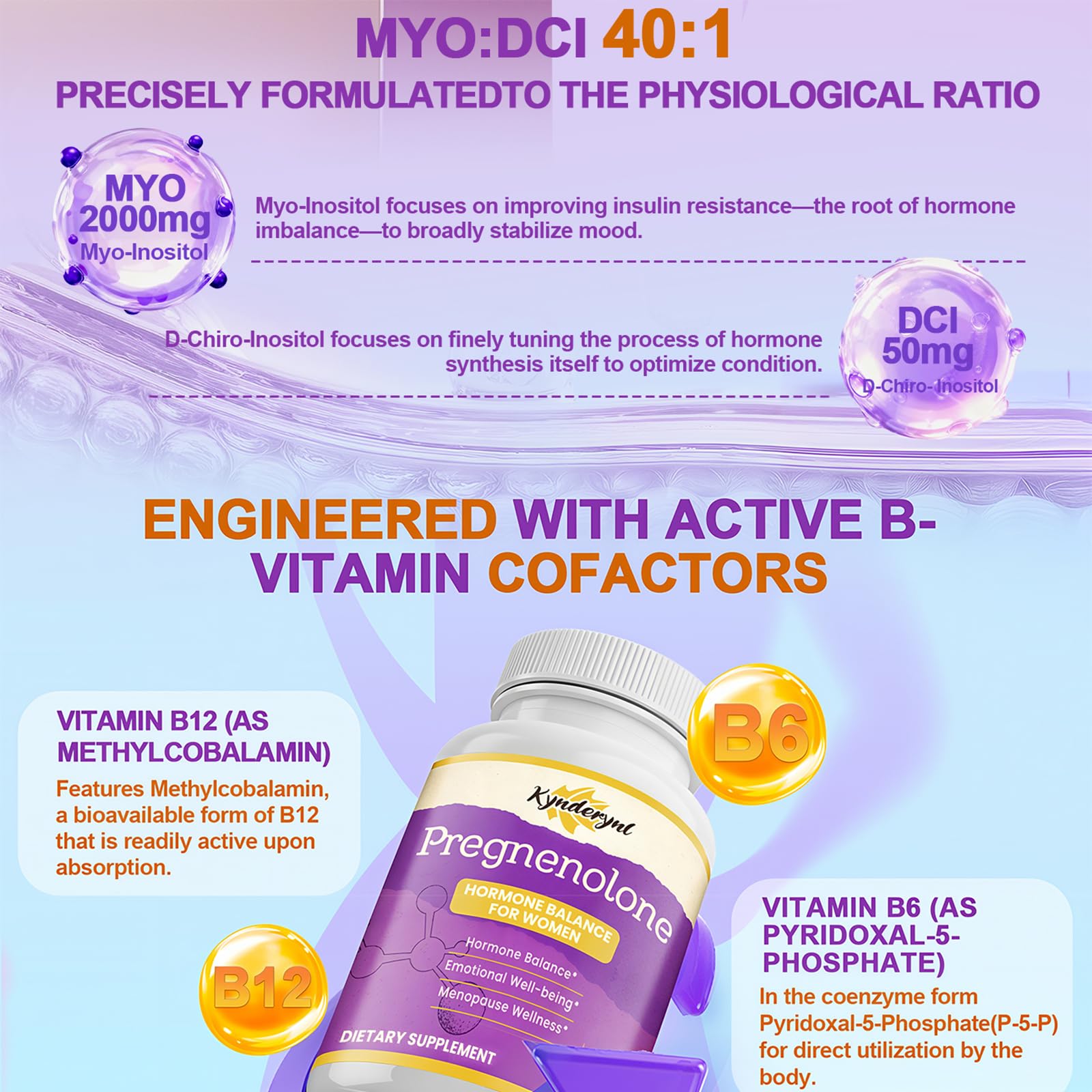 Kynderynl con boro, inositol y vitaminas B6/B12 en la combinación.