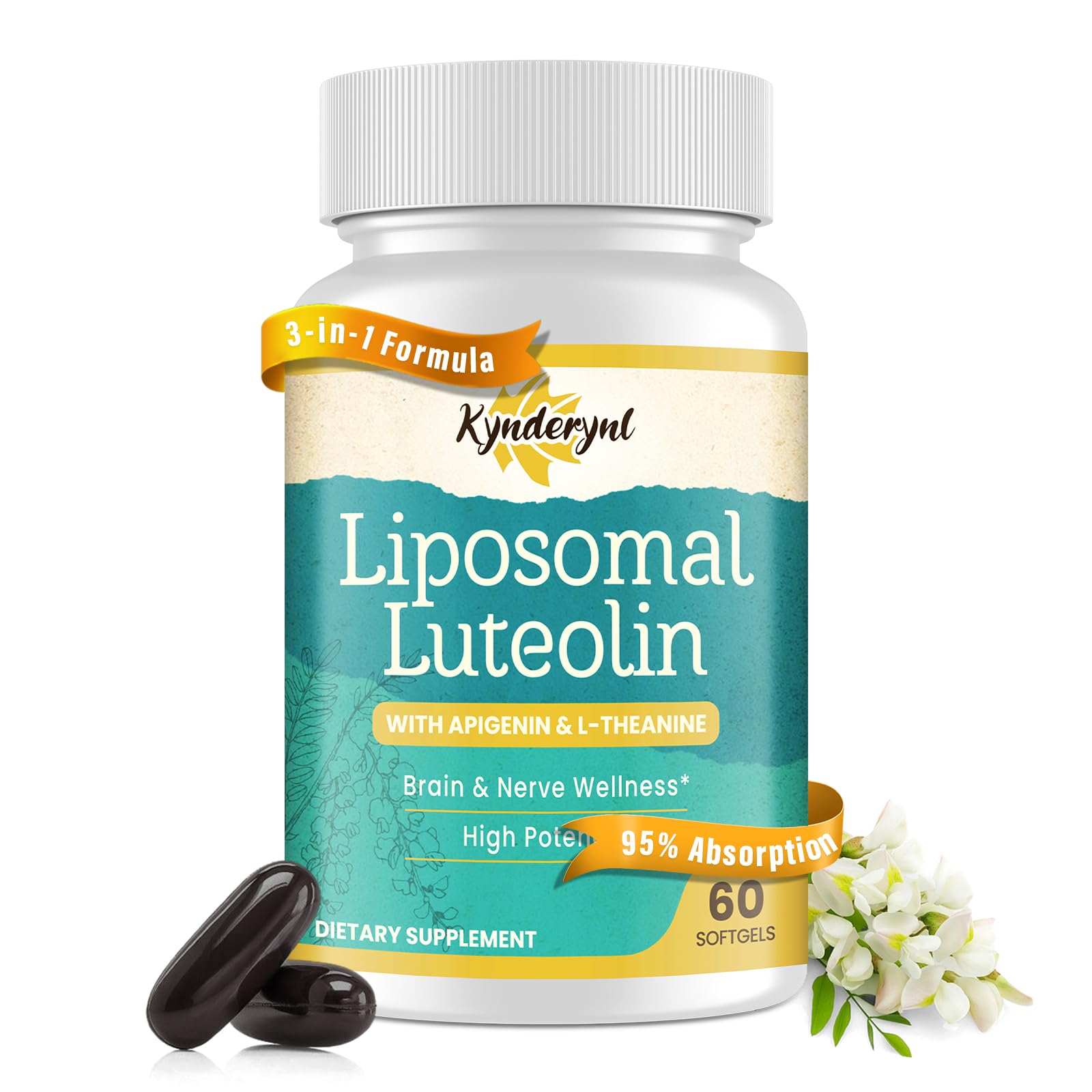 Kynderynl Liposomal Luteolin, botella de 200 mg, apoyo a la memoria y claridad mental.