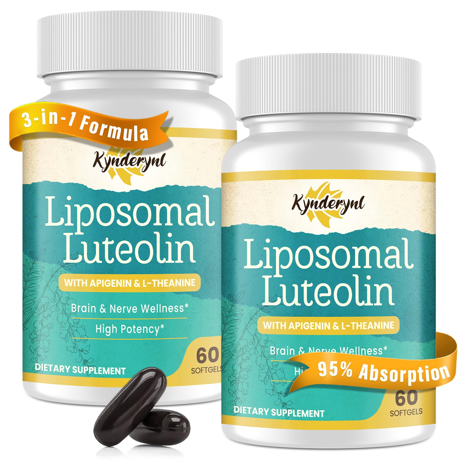 Frasco de Kynderynl Liposomal Luteolin 200 mg para concentración diaria.