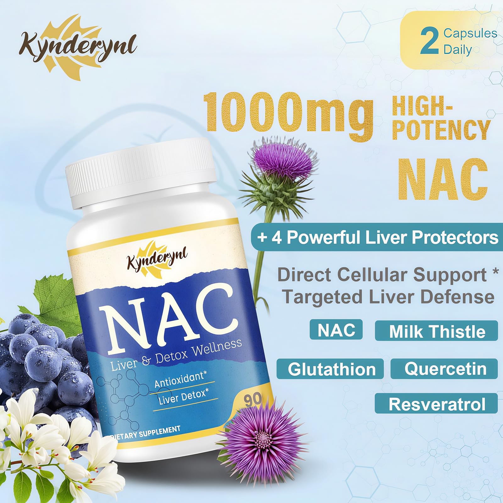 Kynderynl NAC cápsulas veganas para un estilo de vida limpio