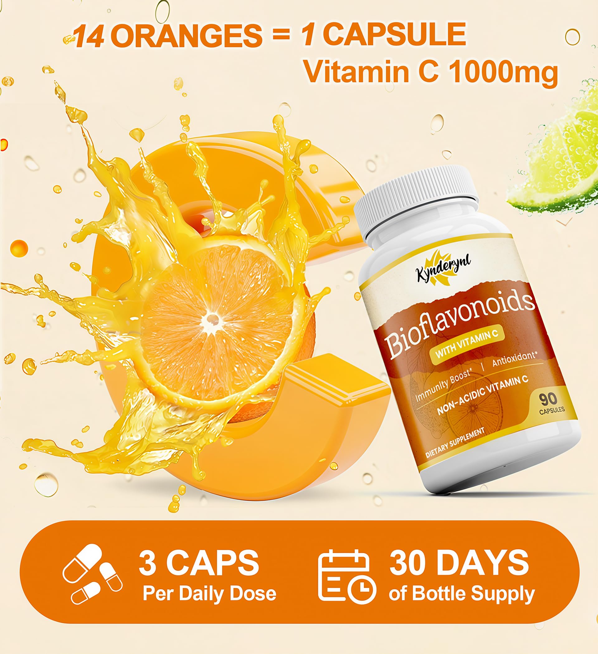 Potente antioxidante 4 en 1 con Vitamina C, Bioflavonoides, Quercetina y Rutin.