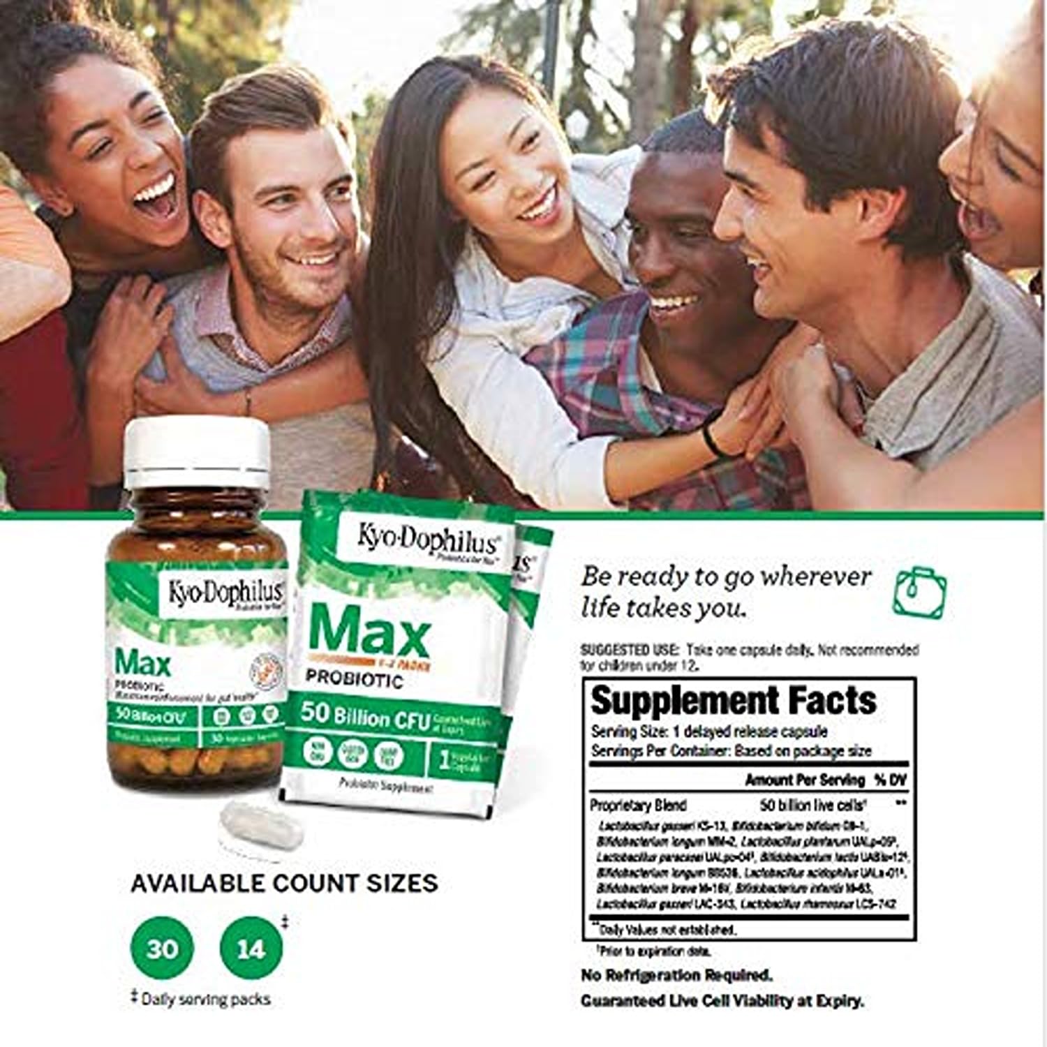 Kyo-Dophilus Max Probiotics: 12 bacterias beneficiosas, muestra diversidad para la microbiota.