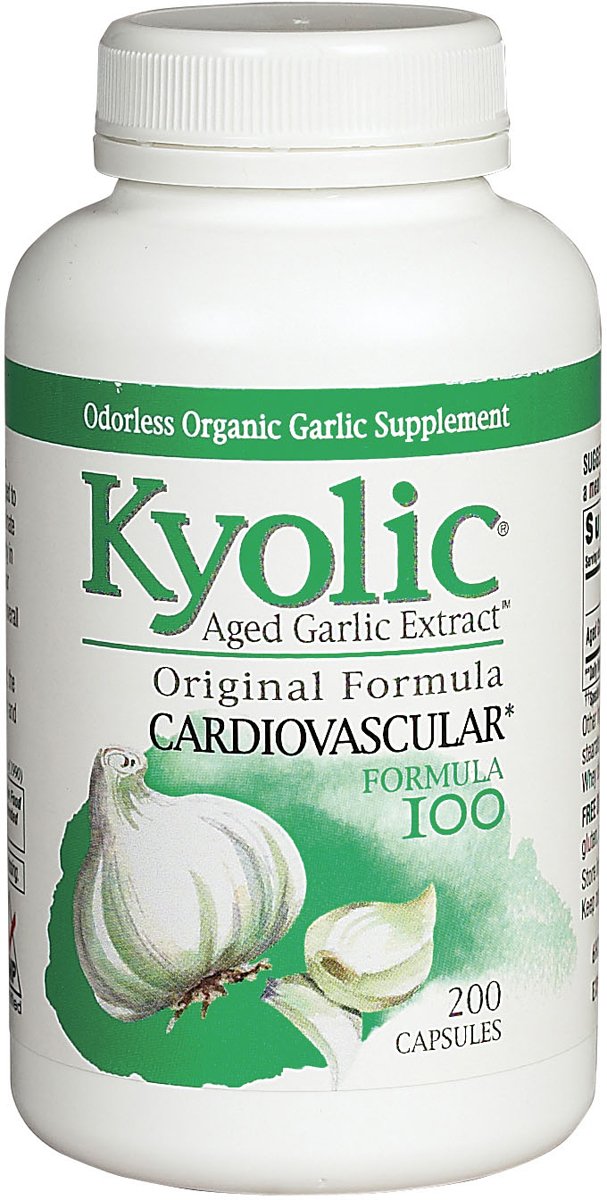 Kyolic Aged Garlic Extract, botella de cápsulas para apoyo al corazón.
