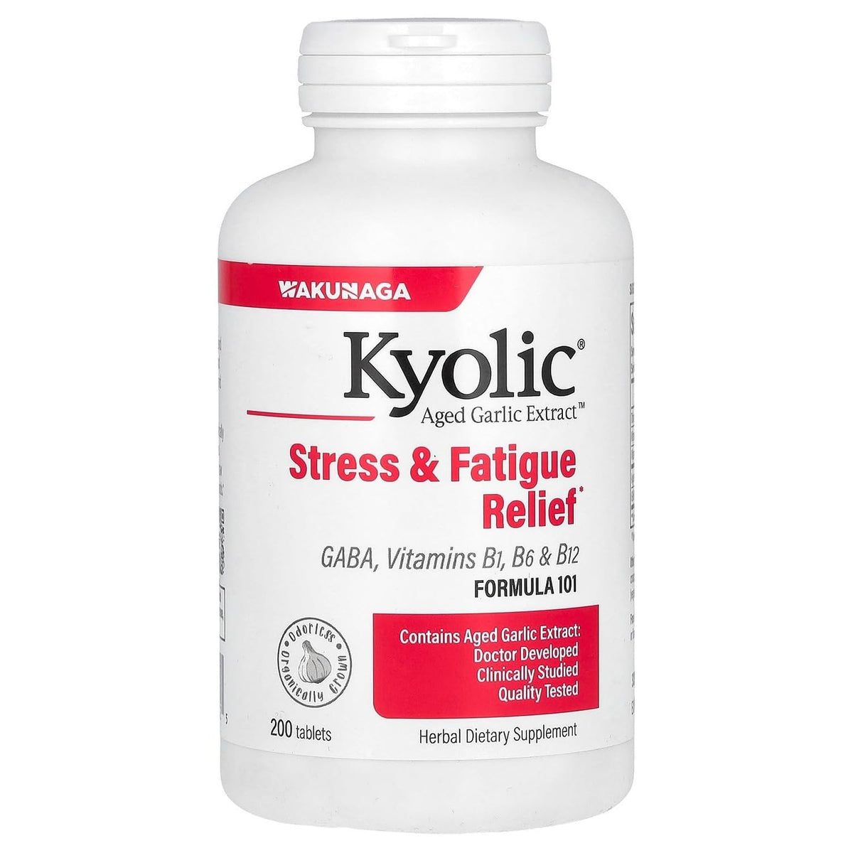Kyolic Aged Garlic Extract 101, envase-200-tabletas, apoyo general y energía suave.