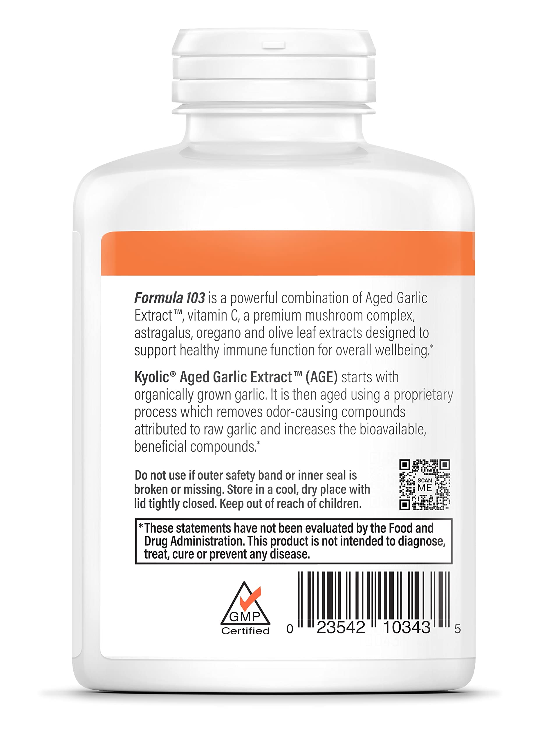 Kyolic Aged Garlic Extract 103, etiqueta clara, para decisiones informadas.
