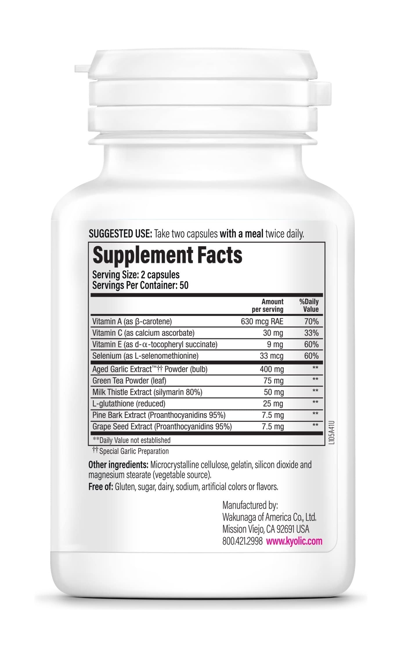 Kyolic extracto de ajo envejecido y cardo mariano, antioxidantes para salud celular.