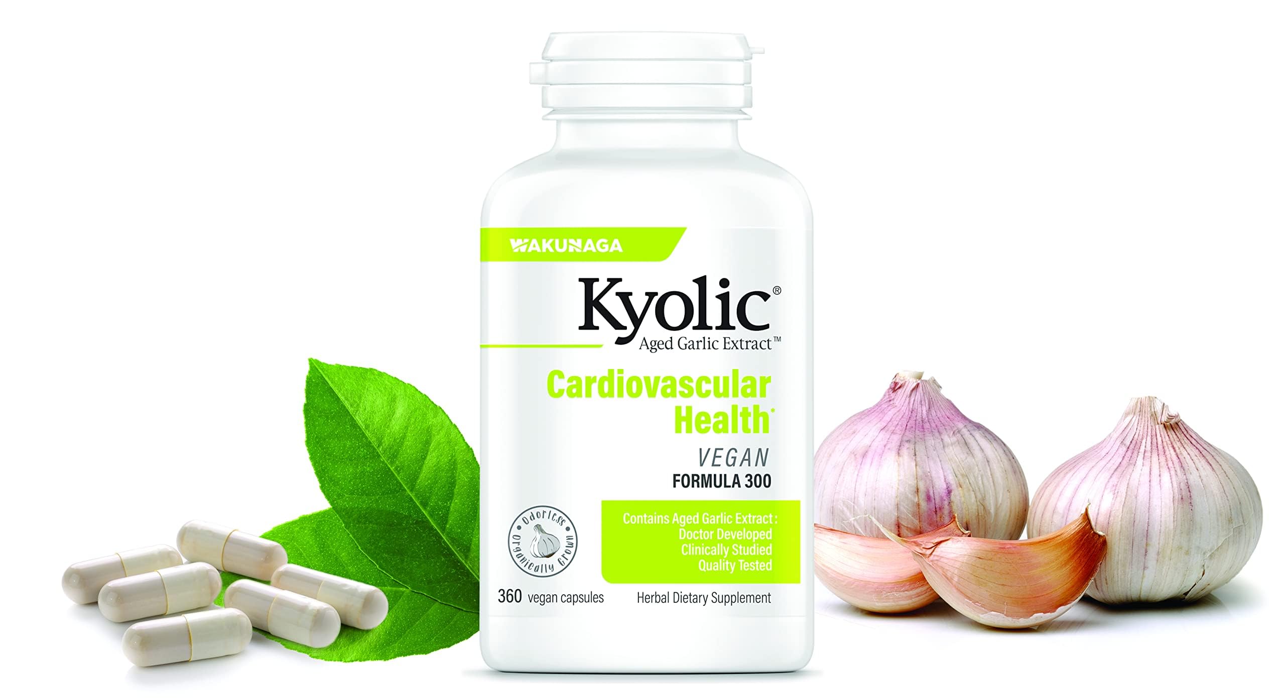 Ajo envejecido Kyolic envejece hasta 20 meses para aroma suave.