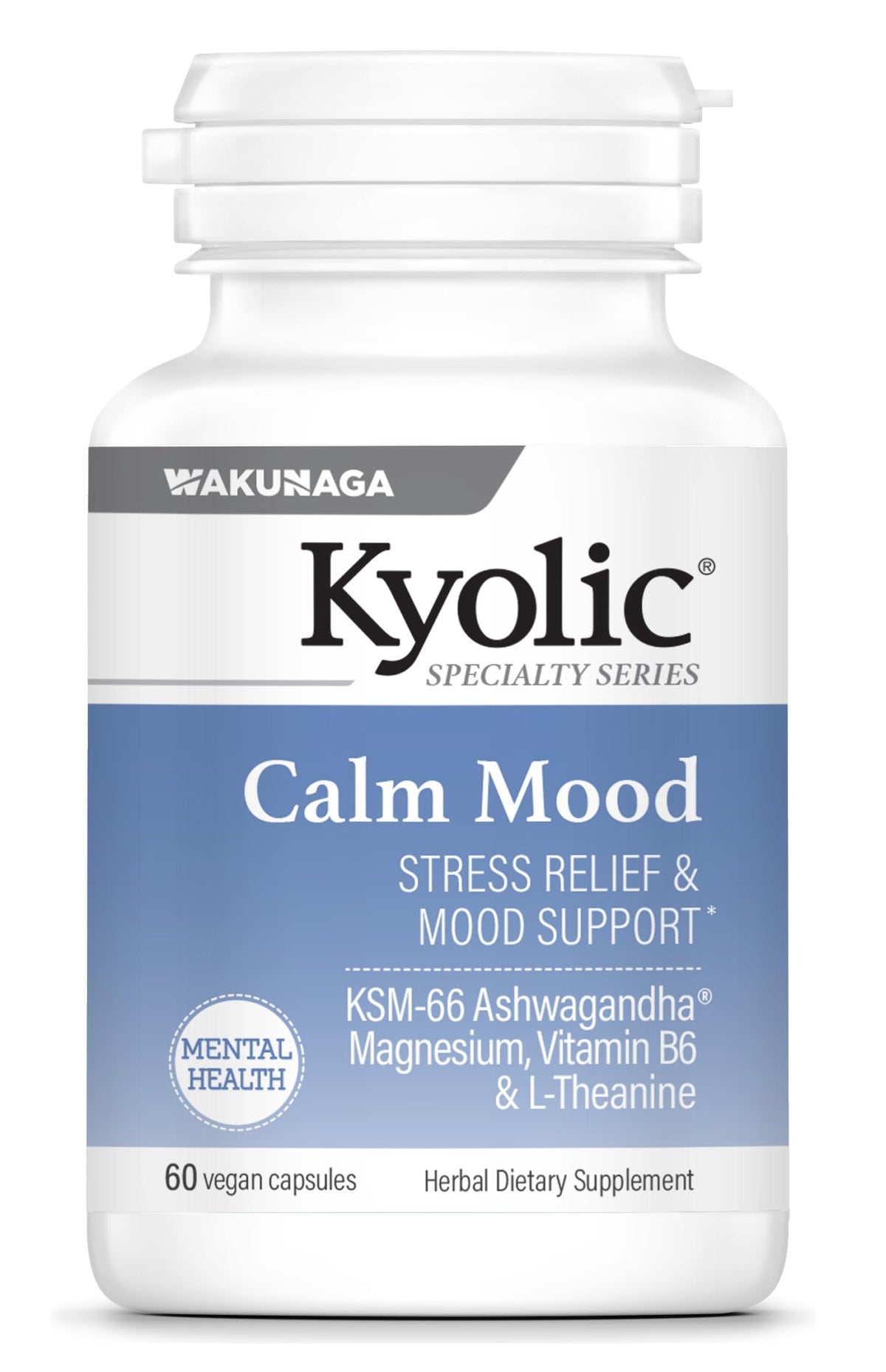 Kyolic Calm Mood frasco de cápsulas para promover la relajación diaria
