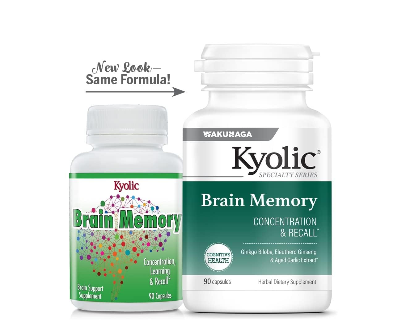Ingredientes clave de Kyolic Specialty Series: ajo envejecido, Ginkgo Biloba y ginseng siberiano.