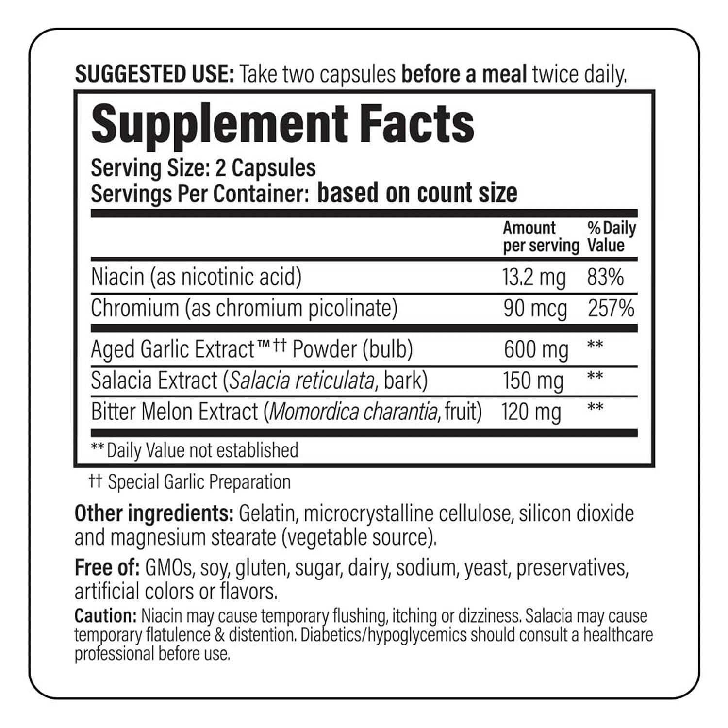 Kyolic etiqueta de composición con ingredientes clave para el control natural de azúcares.
