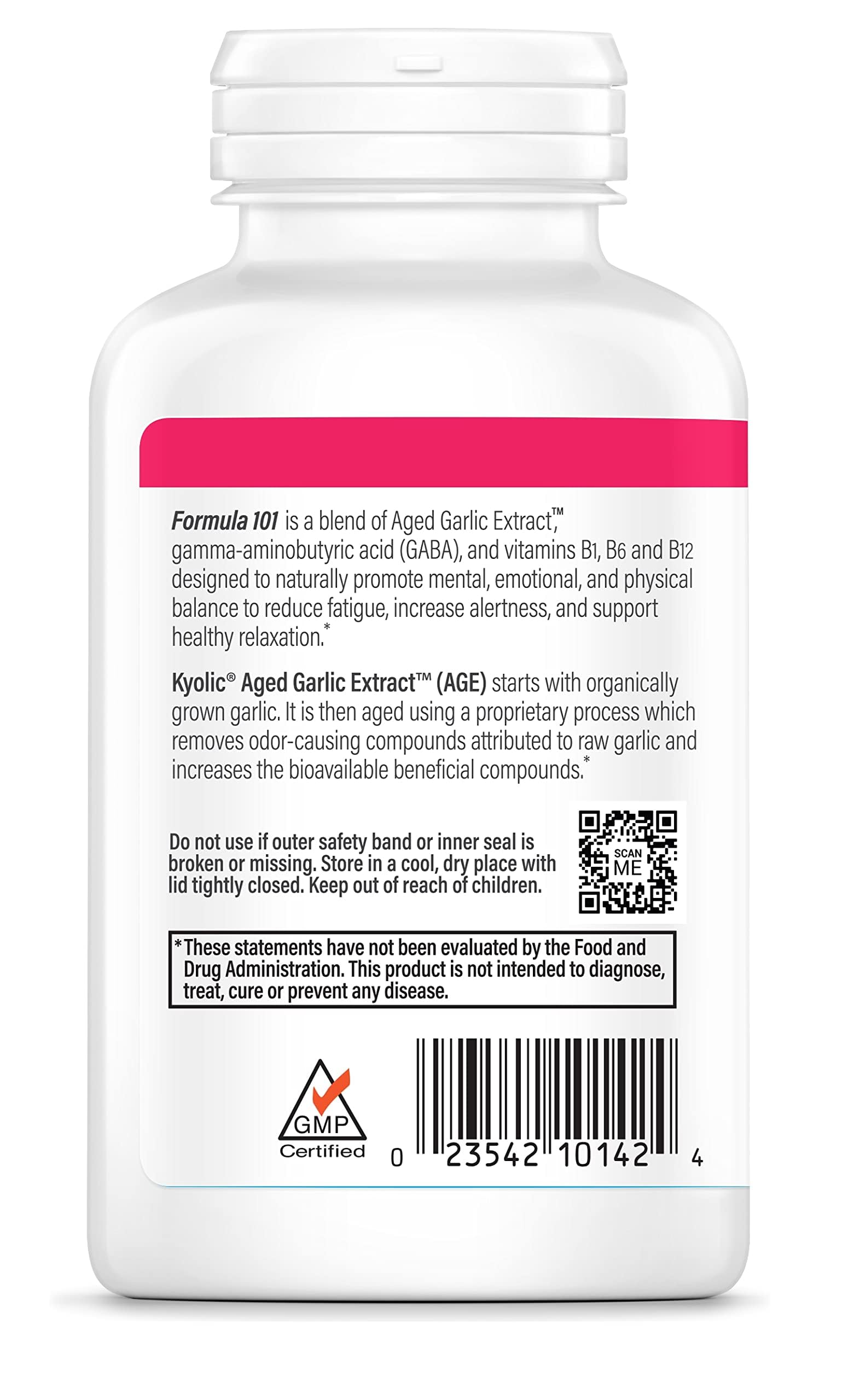 Etiqueta de Kyolic Fórmula 101, información clara para consumo.