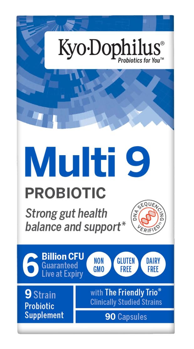 Kyolic Kyo-Dophilus Multi 9 Probiotic: cápsulas fáciles de tragar para uso diario.