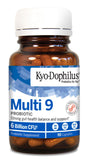 Kyolic Kyo-Dophilus Multi 9 Probiotic: etiqueta clara con cepas y beneficios.