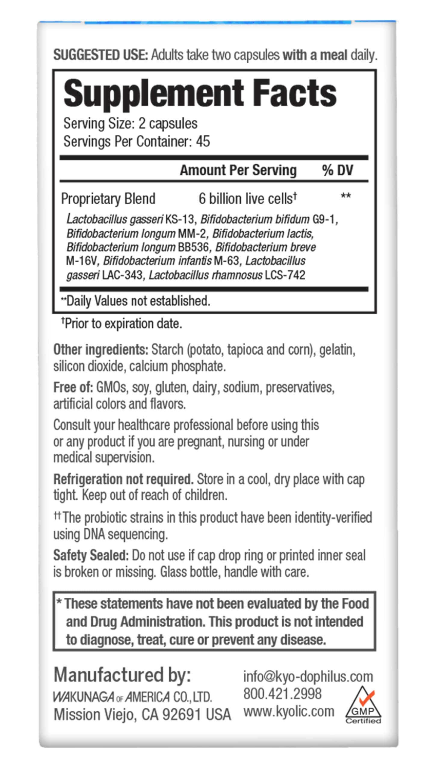 Kyolic Kyo-Dophilus Multi 9 Probiotic: dosis diaria para equilibrio intestinal.