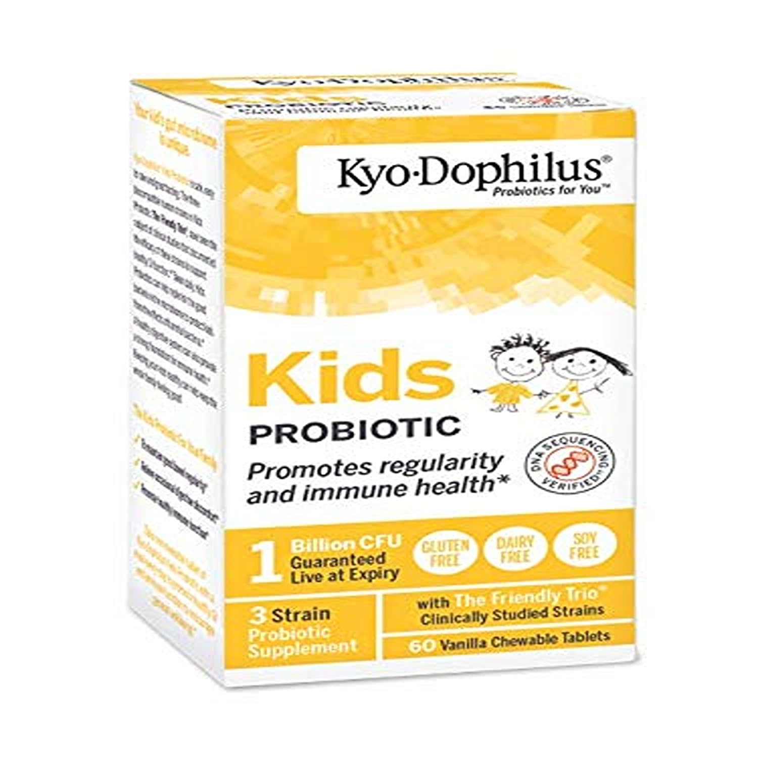 Tabletas infantiles sabor vainilla de Kyolic Kyo-Dophilus, apoyo digestivo diario.