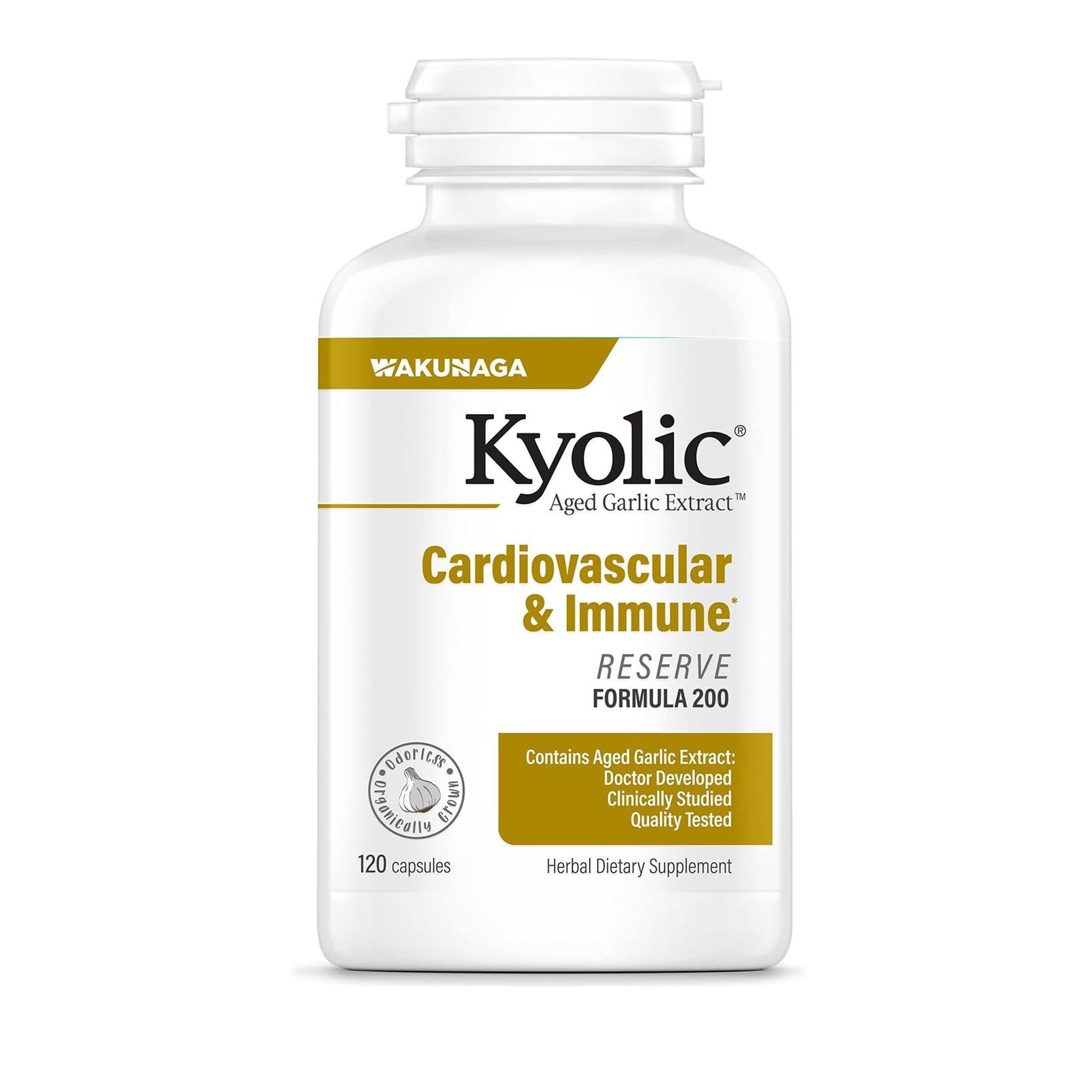 Kyolic Reserve 120 cápsulas, botella en primer plano para apoyo cardiovascular.