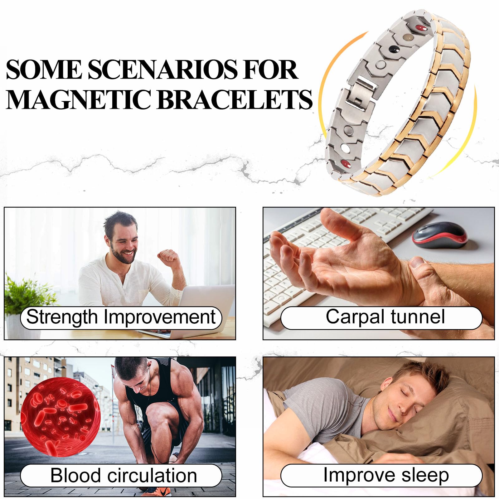 KYOSI pulsera magnética de 22 cm, ajuste cómodo para muñeca masculina.