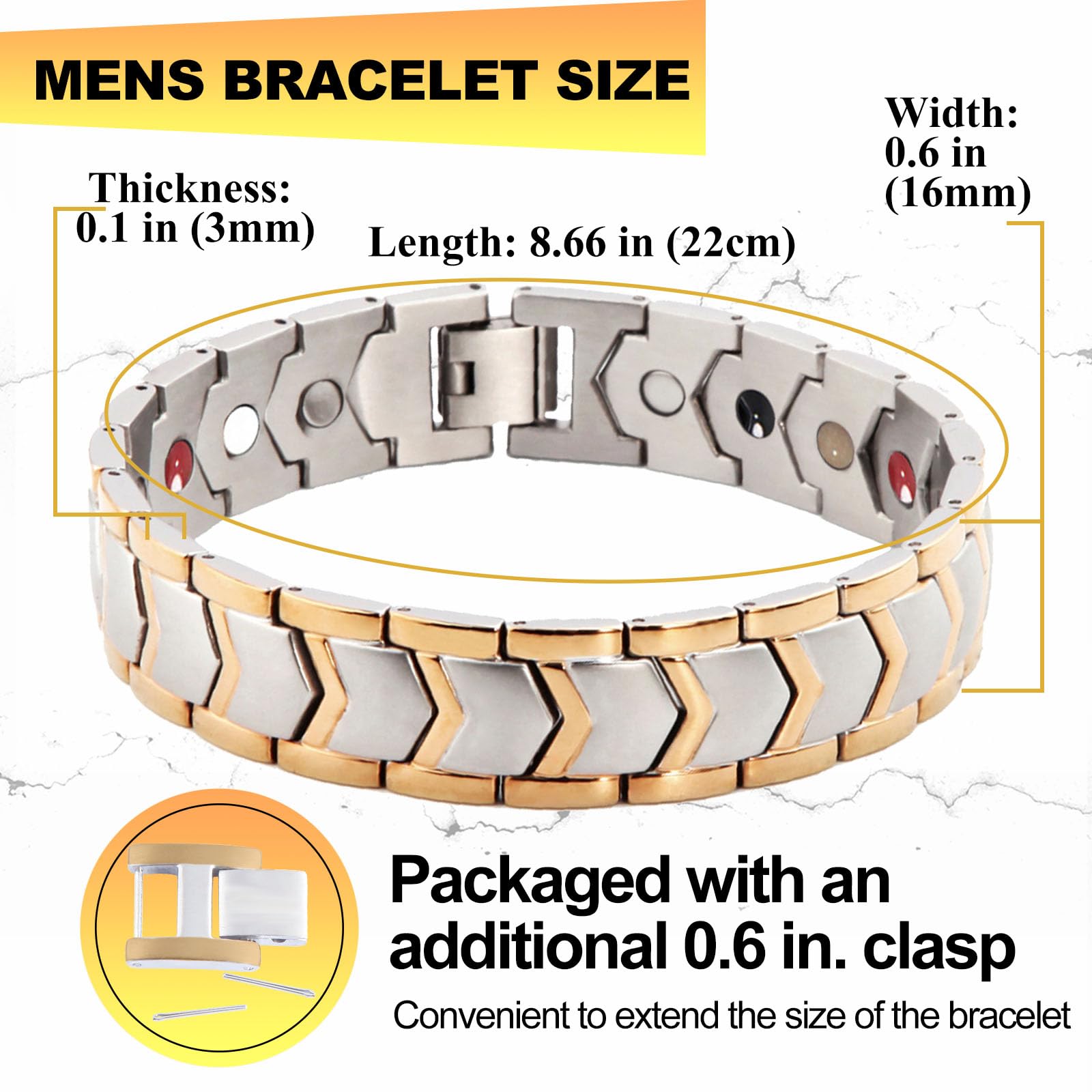 KYOSI pulsera magnética de acero inoxidable en oro, complemento elegante para eventos.