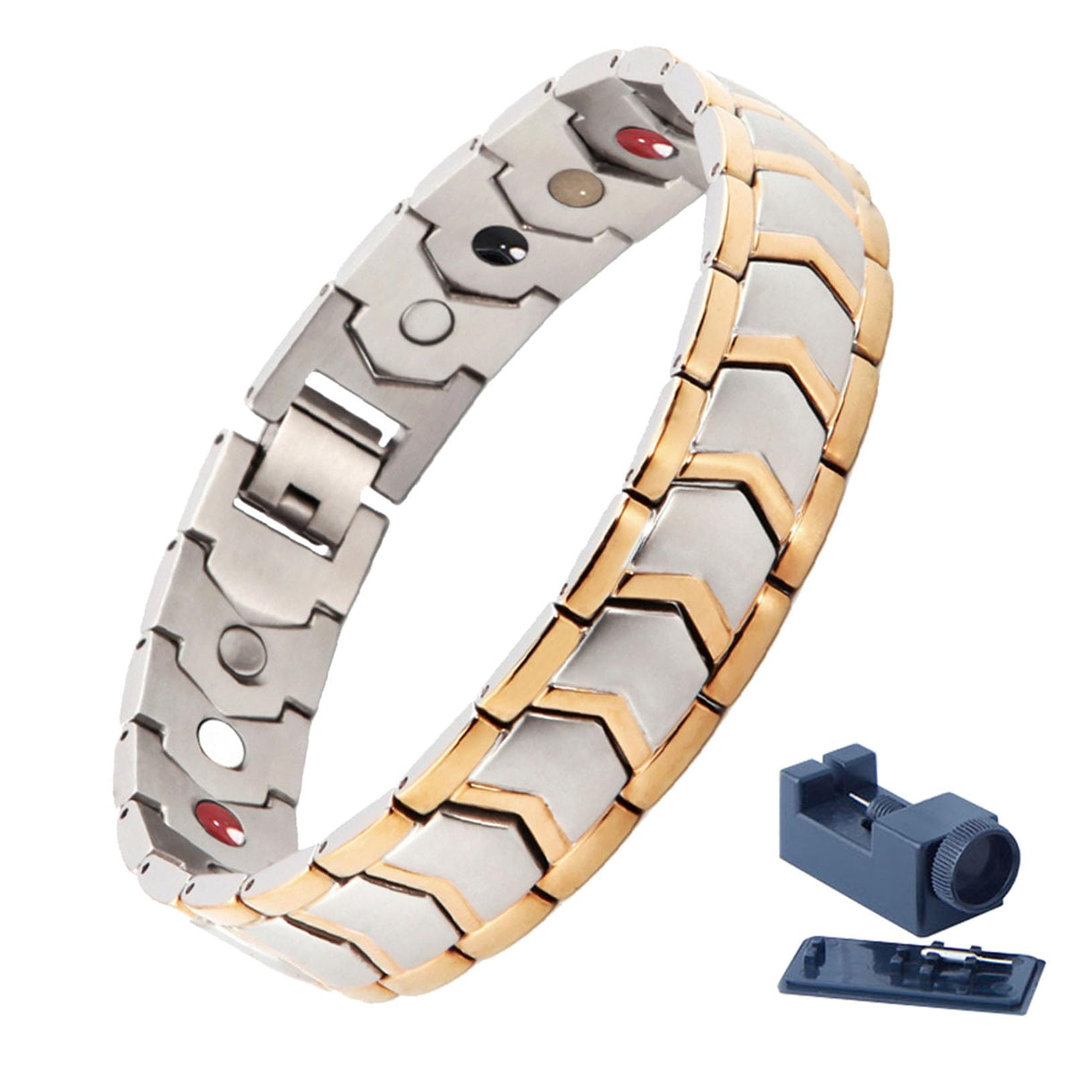 KYOSI pulsera magnética de acero inoxidable en plata, ideal para uso diario.