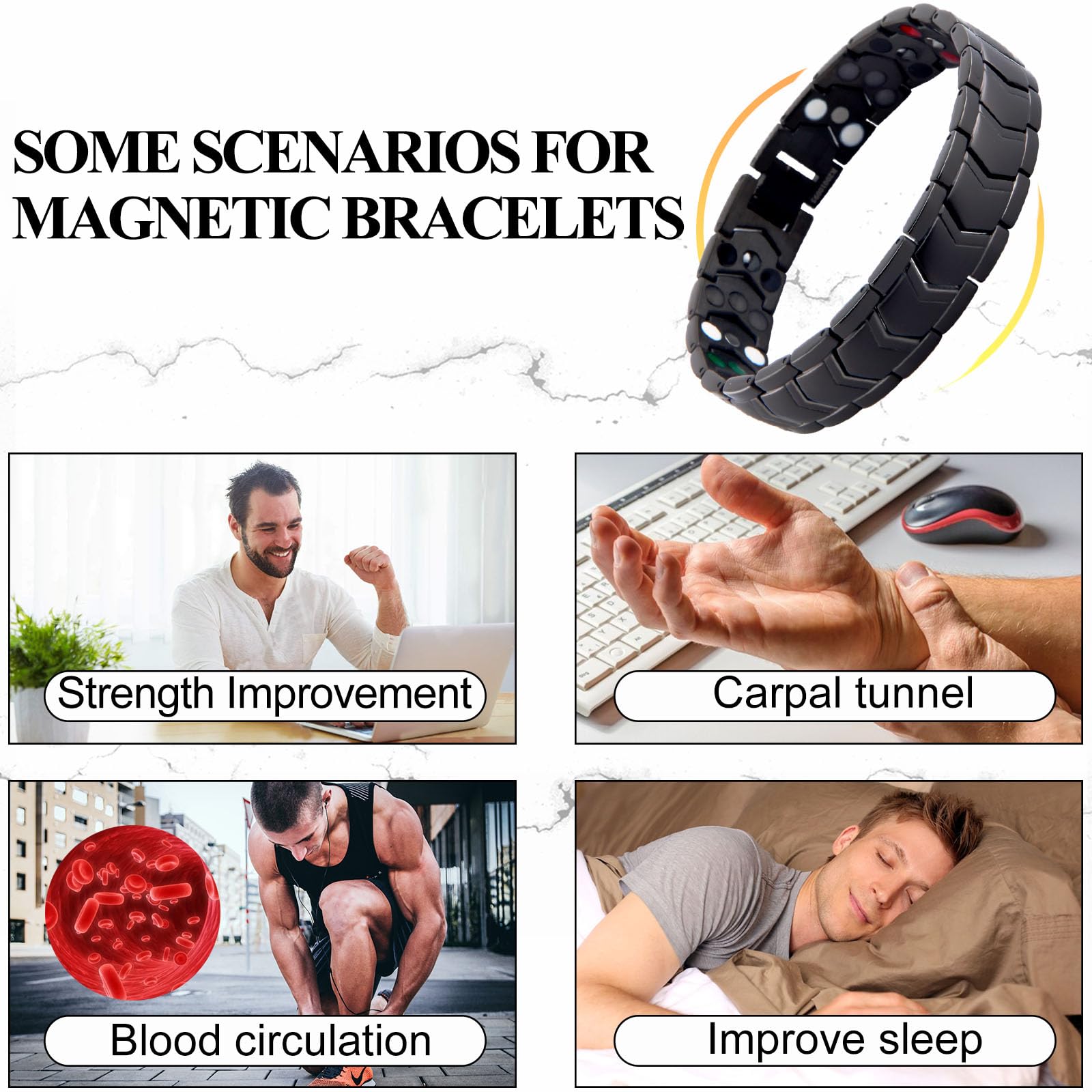 KYOSI pulsera magnética dos colores negro azul, versatilidad de estilo.