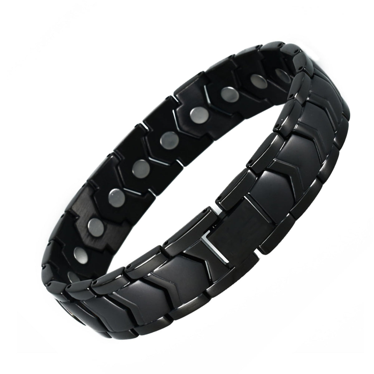 KYOSI pulsera magnética para hombre, acero inoxidable, acabado negro, ideal para uso diario.