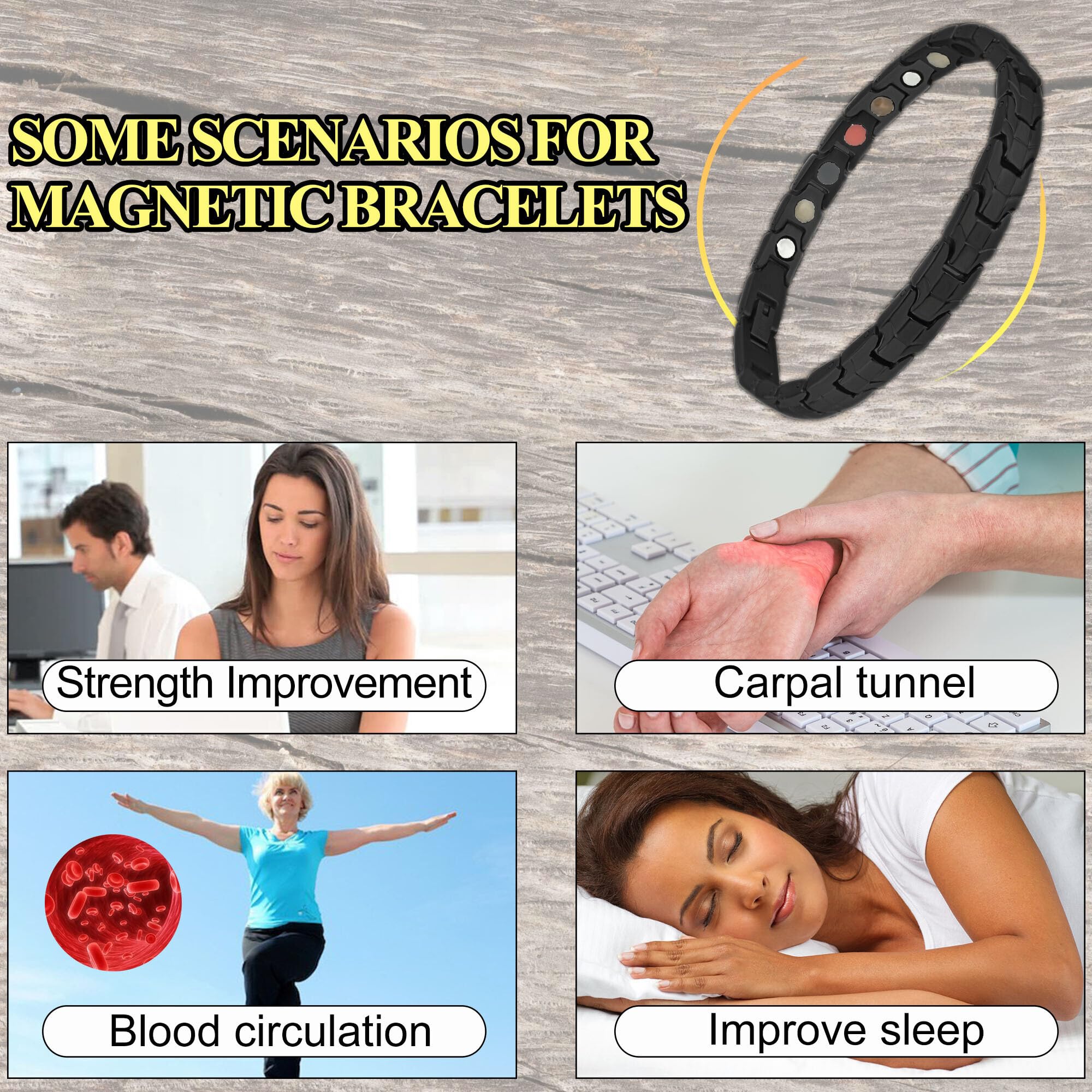 KYOSI pulsera magnetica titanio negro 20 cm, apta para piel sensible