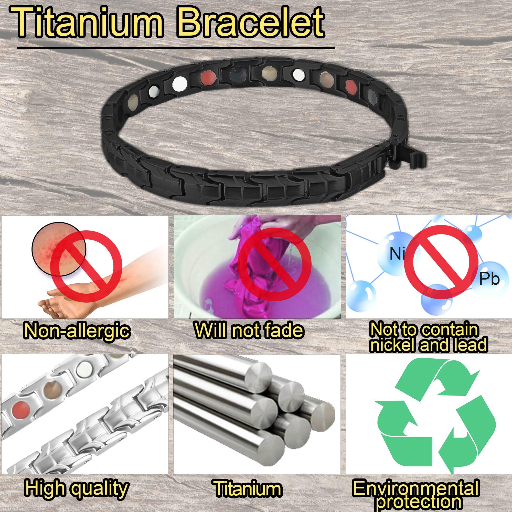 KYOSI pulsera magnetica titanio negro 20 cm, diseño moderno para uso diario