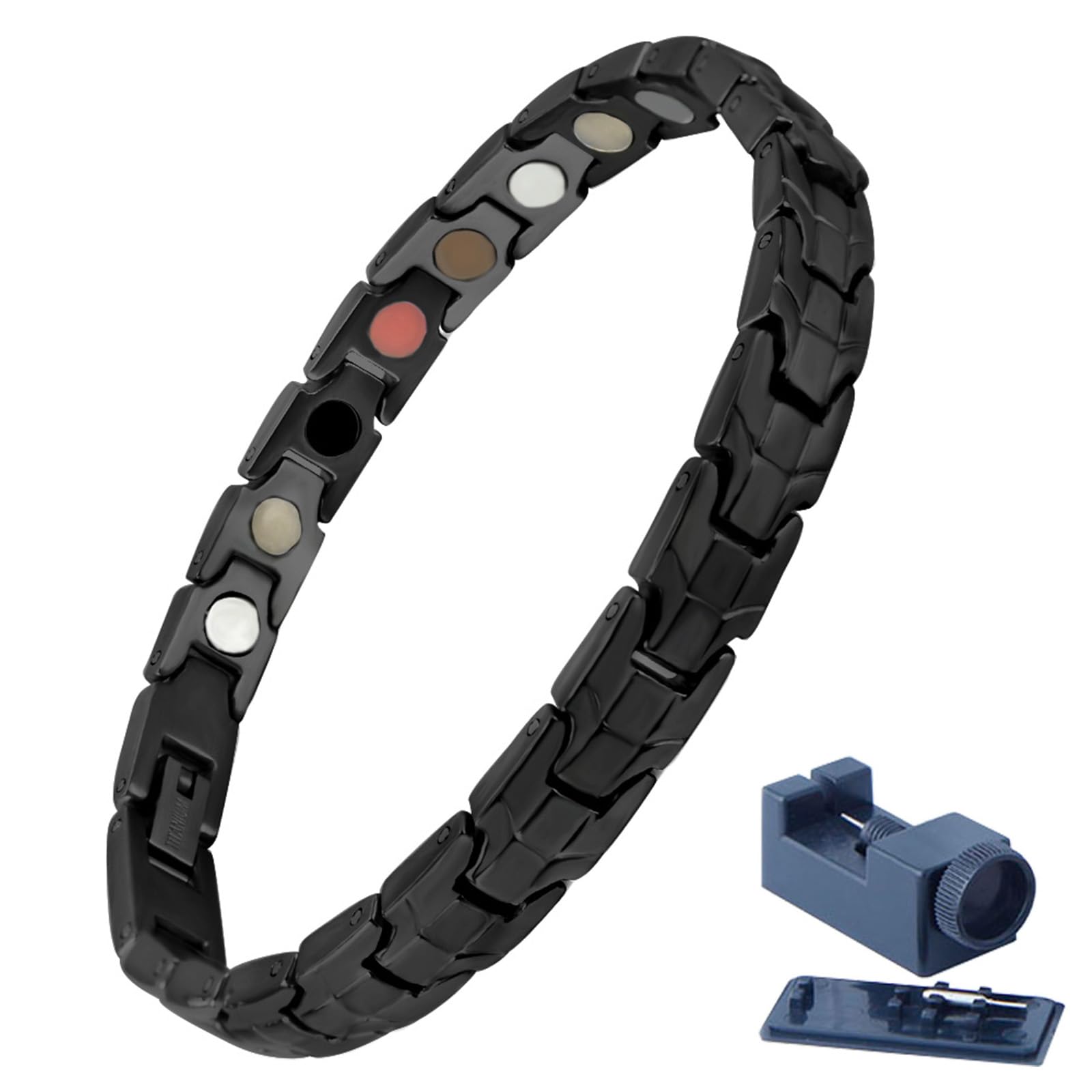 Pulsera KYOSI magnética de titanio negra 20 cm, plano frontal para uso diario