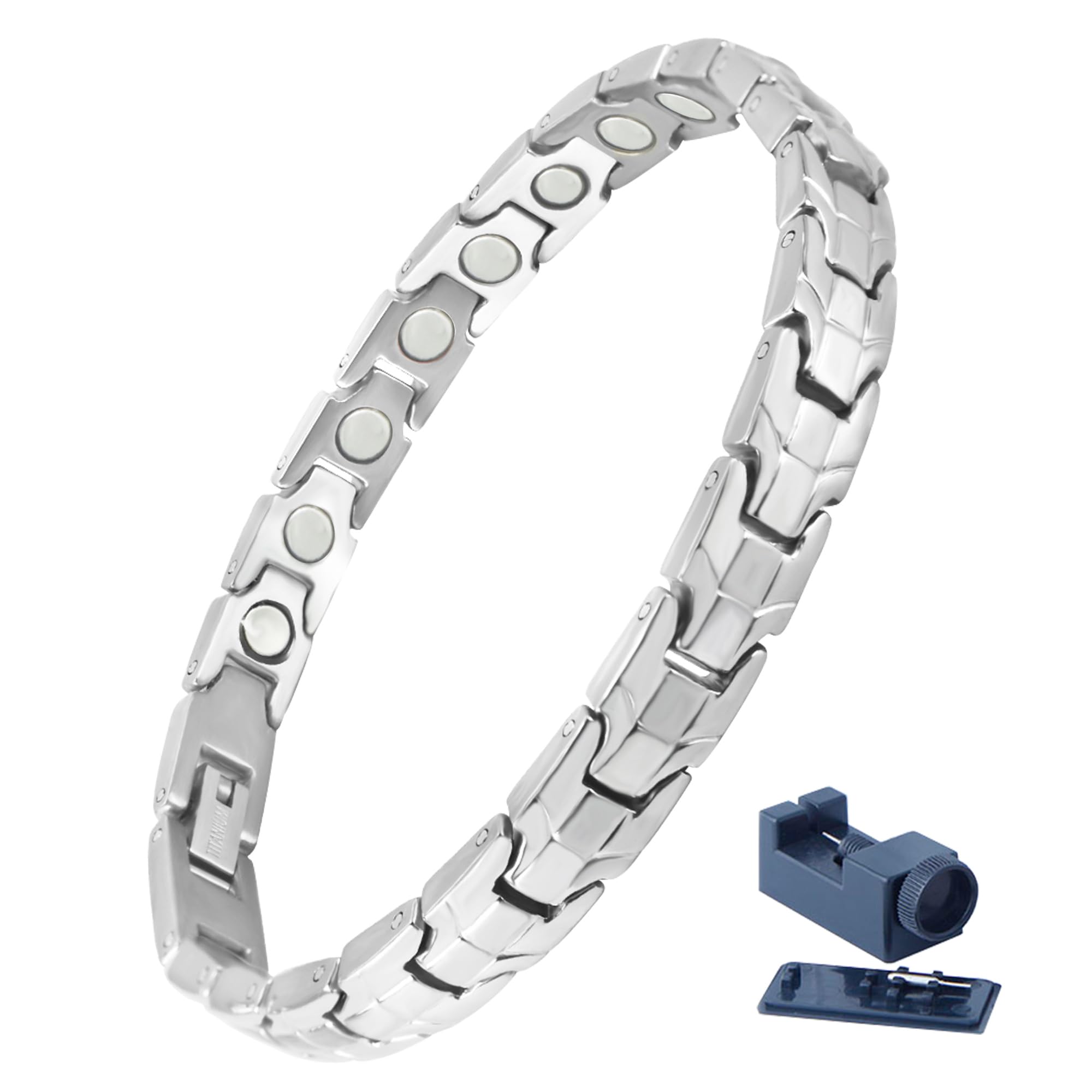 KYOSI pulsera titanio magnética para mujer, primer plano, estilo diario elegante.