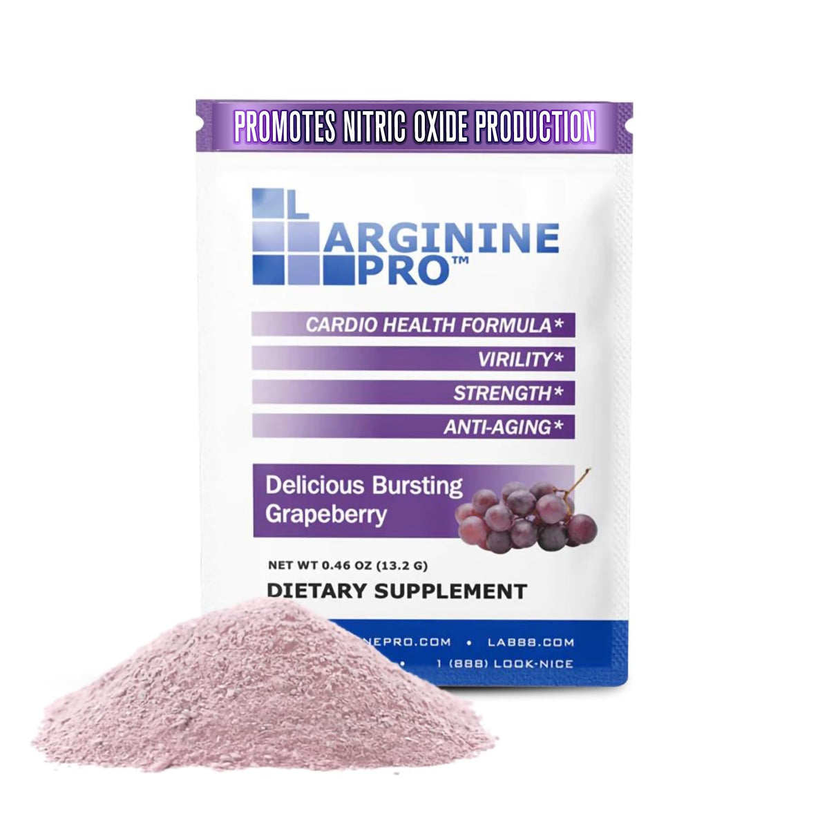 L-ARGININE PRO con paquetes de porciones individuales para uso diario.