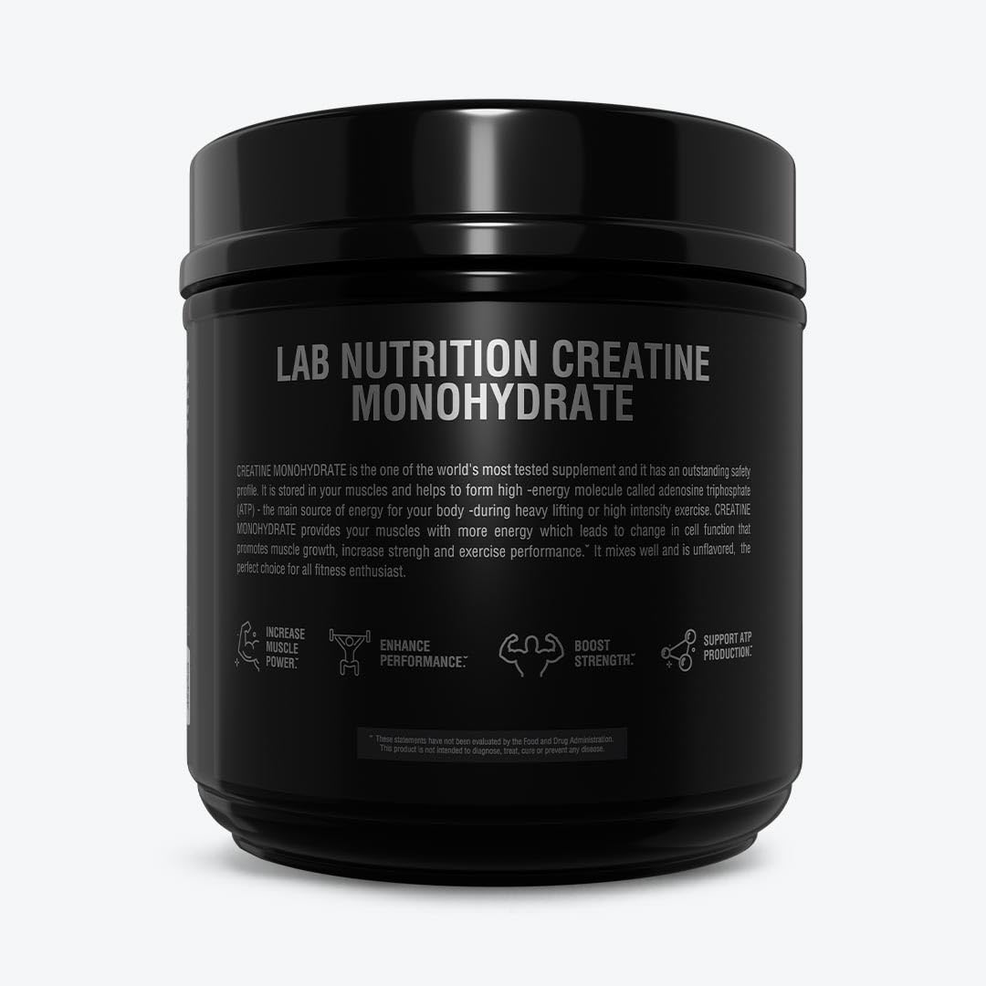 LAB NUTRITION GOL creatina micronizada, mezcla fácil en vaso para una disolución rápida.