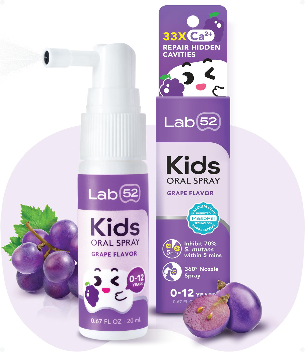 LAB52 Kids Oral Spray muestra uso nocturno con biberón para apoyar higiene bucal.