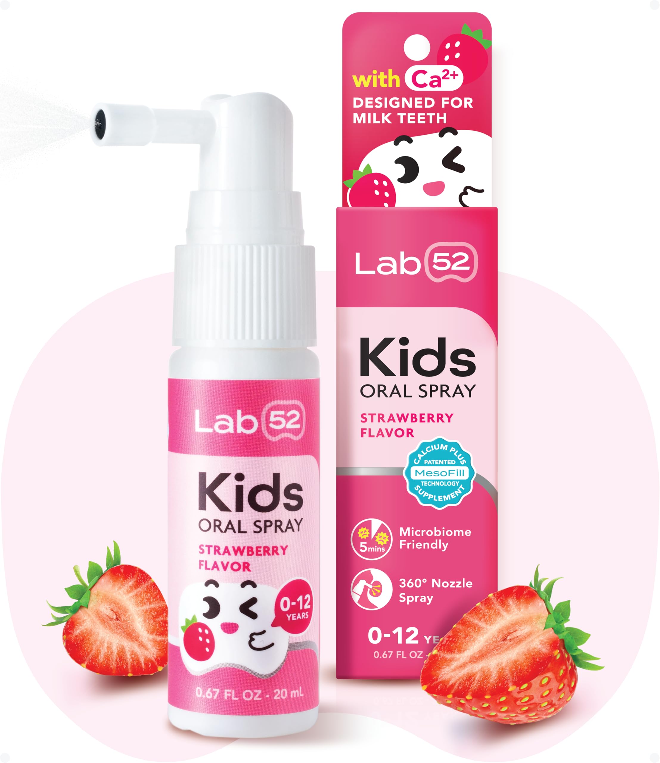LAB52 Niños, aerosol bucal, botella a la vista facilita la higiene diaria.