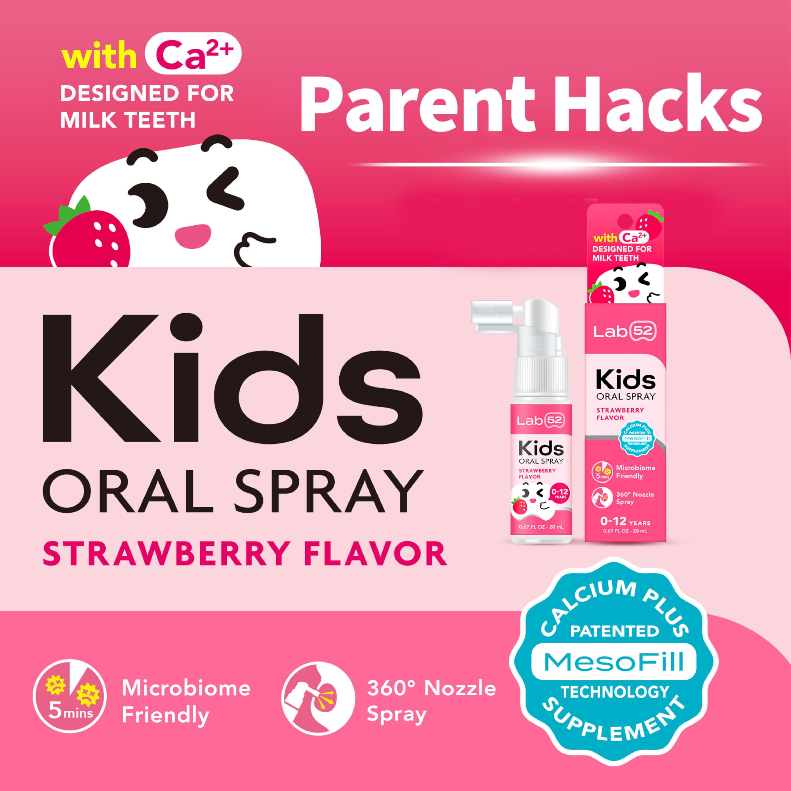 LAB52 Niños, aerosol bucal, sabor fresa: hace atractiva la limpieza.
