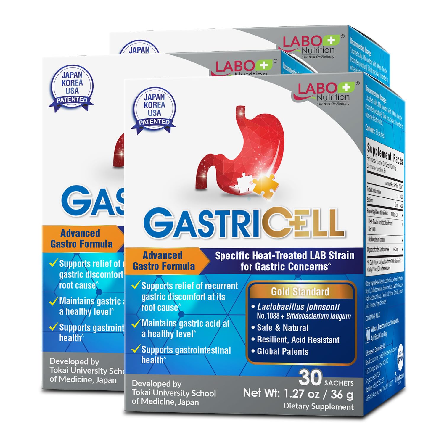 LABO Nutrition Gastricell empaque sachet, comodidad diaria para el estómago.