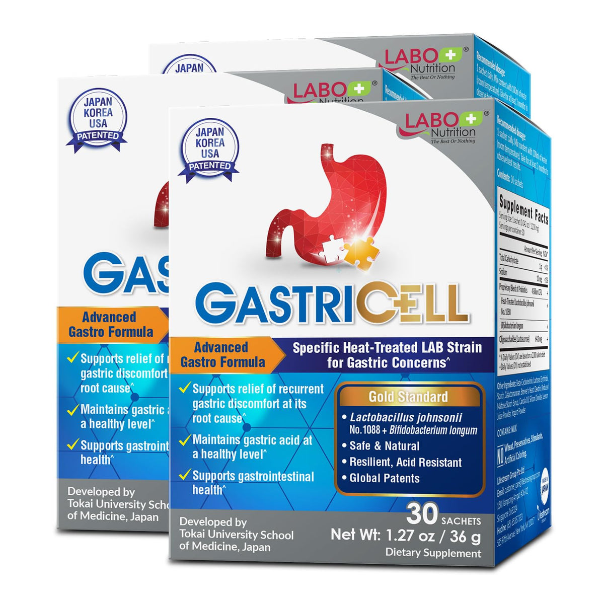 LABO Nutrition Gastricell empaque sachet, comodidad diaria para el estómago.