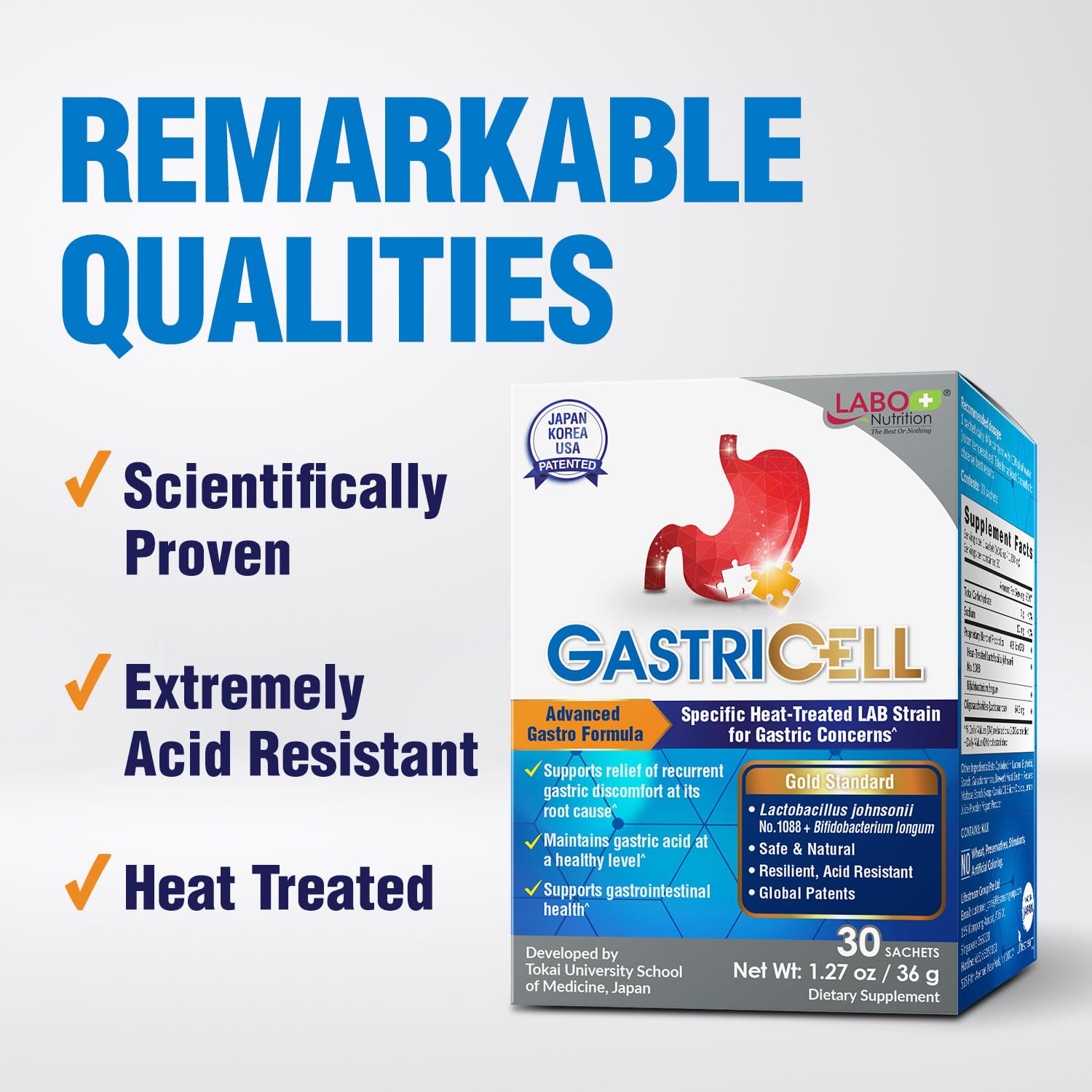 LABO Nutrition GASTRICELL envase-frontal: formato práctico para dosis diarias