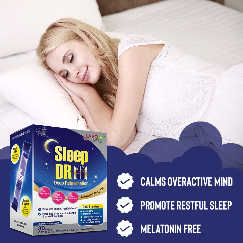 LABO Nutrition Sleep DR, polvo disperso, mezcla suave para iniciar sueño reparador.